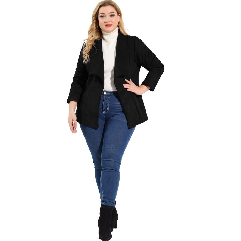 Agnes Orinda Women's Plus Size Jacket Drop Shoulder Moto Stretch Long Sleeves Drape Suede Cardigans, 3 of 7