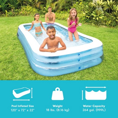 Blue and White Inflatable Rectangular Family Pool for Kids