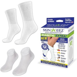 Skineez Hydrating Diabetic Socks, White or Black, Small - X Large Sizes, 1 Pair Crew and 1 Pair Ankle Socks - 1 of 4