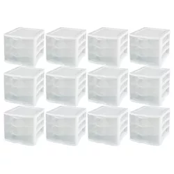 Sterilite Clear Plastic Stackable Small Drawer Storage System for Home Office, Dorm Room, or Bathrooms, White Frame