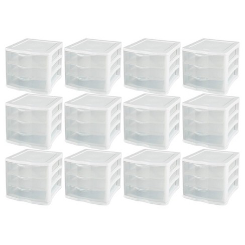 Sterilite ClearView Compact Stacking 3 Drawer Storage Organizer System for  Crafting Supplies, Home Office, or Dorm Room, (12 Pack)