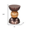 HomeRoots 20" Bronze and Brown Iron and Solid Wood Round Pedestal End Table - 3 of 4
