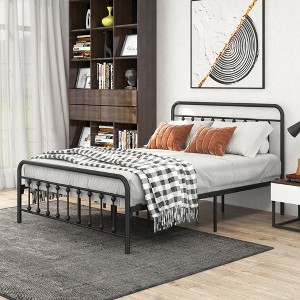 ALEXOUN Metal Platform Bed Frame with Vintage headboard and Footboard,Strong Bearing Capacity,Under Bed Storage,No Box Spring Needed Black, - 1 of 4