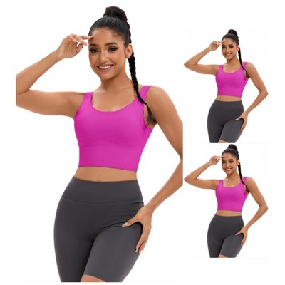 INSPIRE CHIC 3 Pcs Women's Full Coverage Deep V-Back Workout Fixed Cup Comfort Sports Bras