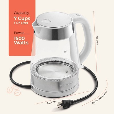 Speed-Boil 1.7L White Glass Electric Kettle with Cool Touch Handle
