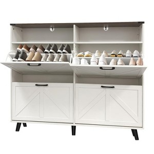 Shoe Cabinet, Shoe Rack - 4-Drawer with Barn Door, Slim Freestanding Storage with Open Shelves & Adjustable Dividers for Entryway, Foyer, Hallway - 1 of 4