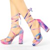 Allegra K Women's Opened Toe Tie Dye Platform Chunky Heel Lace Up Sandals - 2 of 4