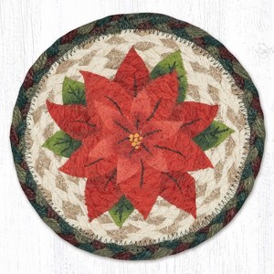 Earth Rugs Festive Red Poinsettias Round Coaster 7" Seasonal Farmhouse Drink Mat - 1 of 3