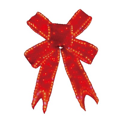 Season's Designs 3.4 ft Red Twinkle Outdoor Christmas Bow Decoration with 112 LED Lights Metal, Perfect for Covered Porches and Wall Hanging