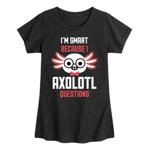 Girls' - Instant Message - Smart Axolotl Questions Fitted Short Sleeve Graphic T-Shirt - 1 of 4