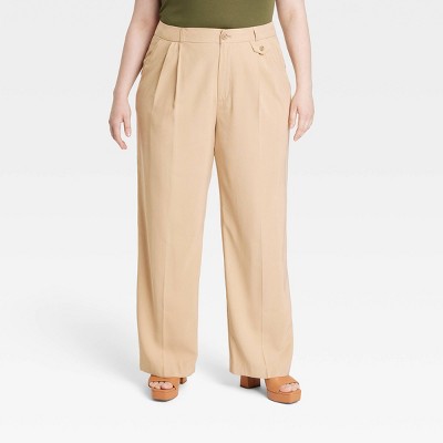 Women's High-rise Relaxed Fit Baggy Wide Leg Trousers - A New Day™ Tan 18 :  Target
