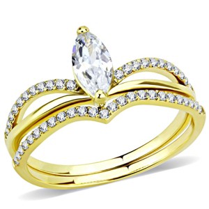 Slickblue Gold Ion Plated Stainless Steel Ring with Marquise & Pave Clear CZ Stones - Women's Wedding Band, Size 5-10 - 1 of 4