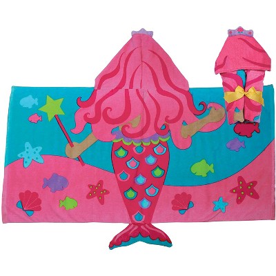 Stephen Joseph 100 Percent Cotton Machine Washable Hooded Themed Soft Beach and Bath Towel with 3 Cold Pieces and Enclosed Corners, Mermaid
