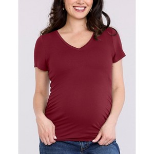 Women's V-Neck Side-Ruched Maternity Short Sleeve Tee | Motherhood Maternity - 1 of 4