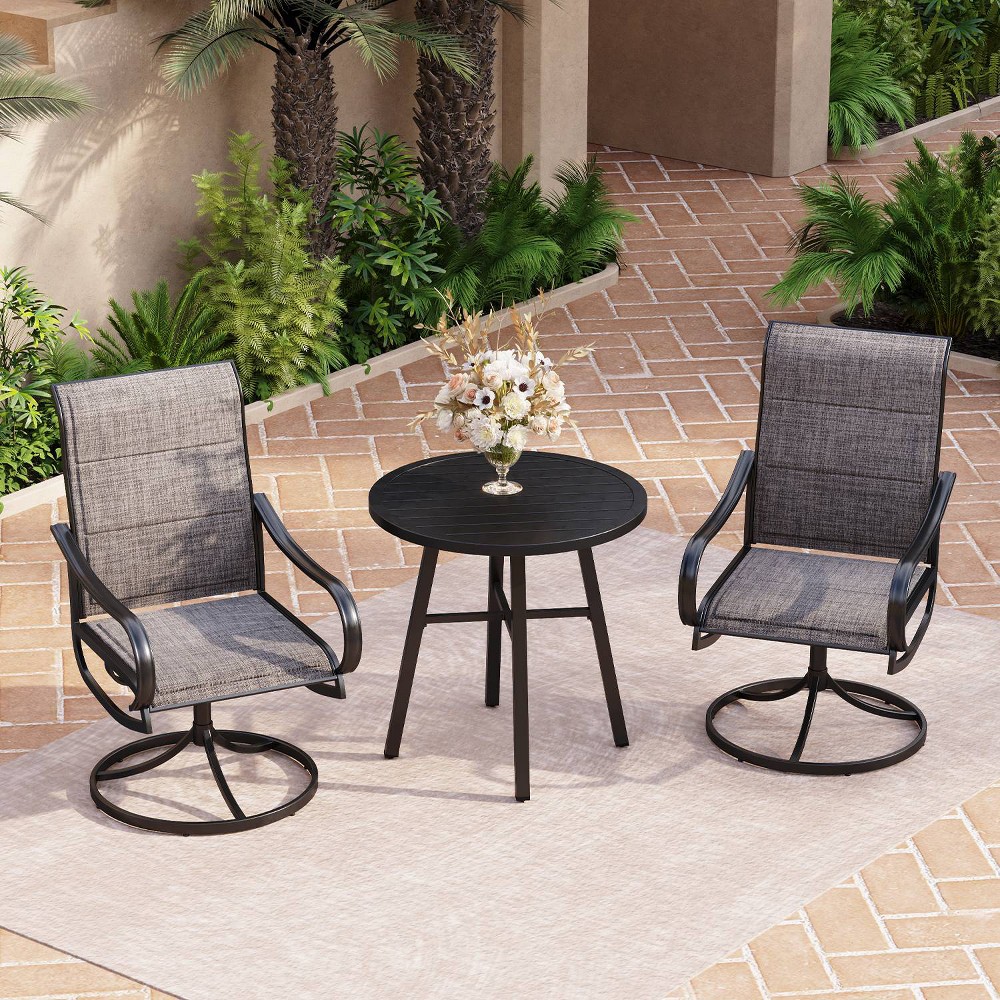 Photos - Garden Furniture 3pc Patio Dining Set with Small Round Table & 360 Swivel Padded Sling Arm