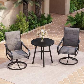 3pc Patio Dining Set with Small Round Table & 360 Swivel Padded Sling Arm Chairs - Captiva Designs