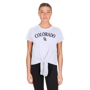 MLB Colorado Rockies Women's White Front Knot T-Shirt - 1 of 4
