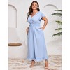 Women's Plus Size Wide Leg Floral Jumpsuits Casual Summer Short Sleeve Fashion Outfit Criss Cross Neck Smocked Waist - 3 of 4
