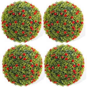 Acekool  Artificial Topiary Balls with Flowers, Large Hanging Faux Greenery for Indoor Outdoor Home, Garden, Porch, Wedding & Party Decor - 1 of 4