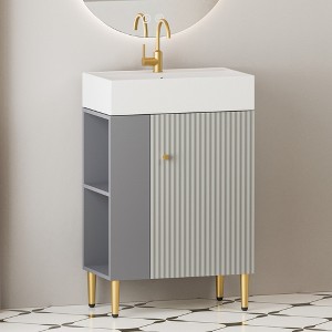 GlasFlength Bathroom Storage Cabinets, Freestanding, Open shelving Bathroom Vanity，Assembly Required, Gray, 21.6"*12.2"*33.8" - 1 of 4