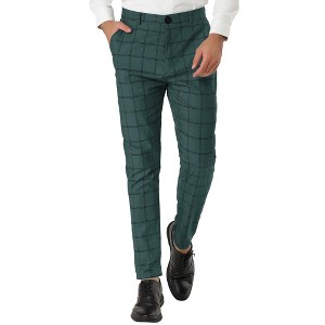 Lars Amadeus Men's Plaid Printed Slim Fit Flat Front Business Dress Pants - 1 of 4