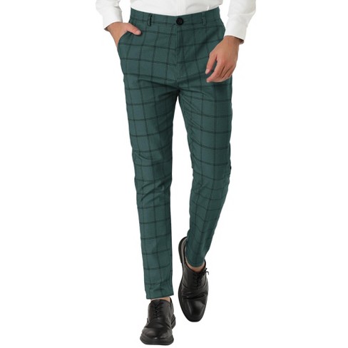 Lars Amadeus Men's Dress Plaid Slim Fit Flat Front Business Pants with  Pockets Dark Green 32