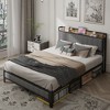 Queen Size Bed Frame With Charging Station USB Ports Upholstered Headboard Storage Space Heavy Duty Metal Slats Platform Bed Easy Assembly - 2 of 4