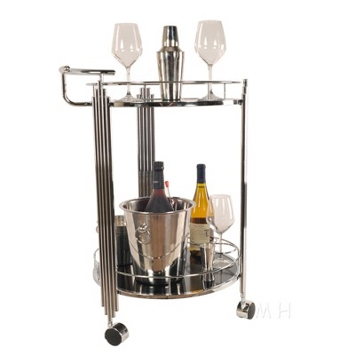 Round 2-Tier Serving Trolley 30" H – Chrome Frame – Tempered Glass Shelves By Old Modern Handicrafts