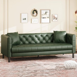 81" Modern Sofa Couches for Living Room, Leather Couch with Handmade Button, 3 Seater Sofa with Deep Seats, Brown Chesterfield Sofa for Apartment - 1 of 4