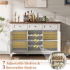 Farmhouse Buffet Cabinet, 53.5'' L x 36'' H with 3 Drawers, Reversible Wine Rack, Adjustable Shelves for Dining Room, Kitchen, Coffee Bar, White - 4 of 4
