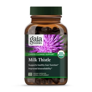 Gaia Herbs Milk Thistle - Liver Supplement & Cleanse Support for Helping to Maintain Healthy Liver Function* - 120 Vegan Capsules (40-Day Supply) - 1 of 4