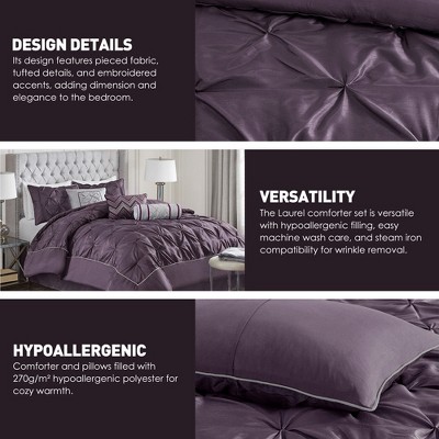 Madison Park 7Pcs Ultimate Touch BIAB Comforter Set, Solid Color Plain Weave Bedding Set with Matching Shams & Decorative Pillow, Plum, Queen — фото 5