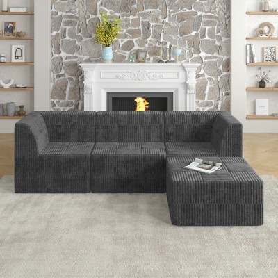 97.25" Modern Minimalist Corduroy L-Shape Modular Sectional Sofa, No Assembly Needed, 4-piece Free Combination Sofa