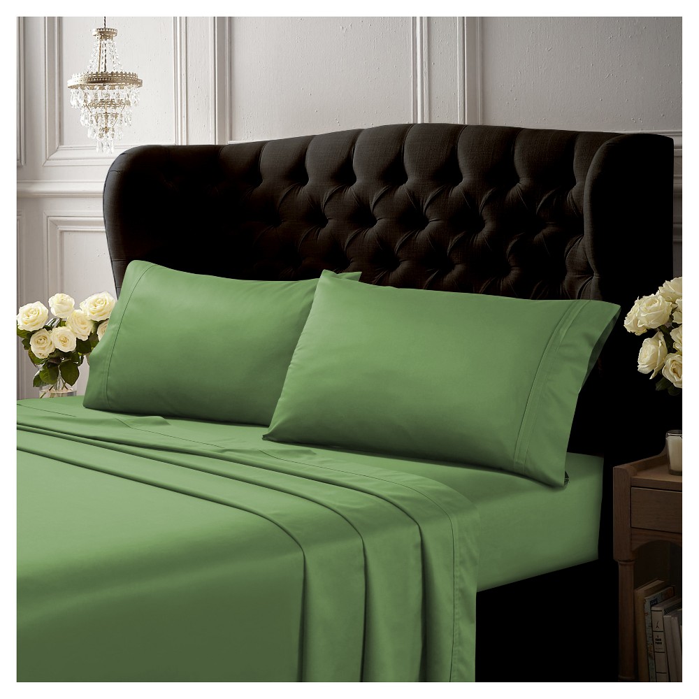 Photos - Bed Linen Long Staple Cotton Sateen Deep Pocket Solid Sheet Set  4pc Green 500(King)