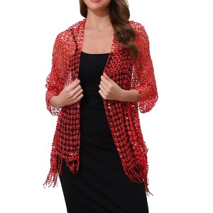 INSPIRE CHIC Women's Sequin Shawls and Wraps for Evening Dresses Fringed Sparkly Scarf 1Pc - 1 of 4