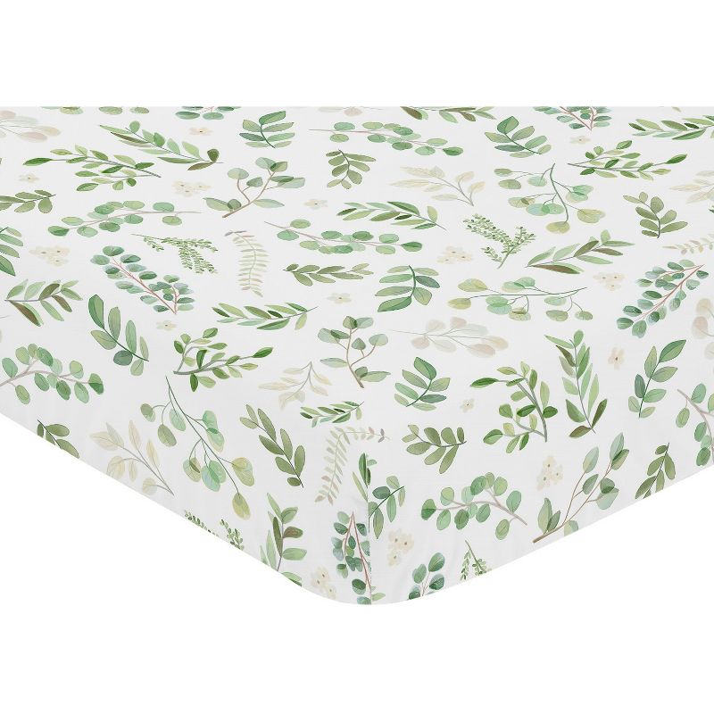 Sweet Jojo Designs Gender Neutral Jersey Knit Baby Fitted Crib Sheet Botanical Leaf Green and White, 4 of 8