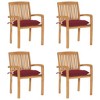vidaXL 4X Patio/Outdoor Teak Wood Chairs with Cushions - Garden/Indoor Stackable Seating - Wine Red Cushions ``` - 2 of 4