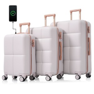 3 PCS Expandable ABS Hard Shell Luggage Set with Cup Holder, Spinner Wheels and TSA Lock,  20" with USB Port 4Q - ModernLuxe - 1 of 4