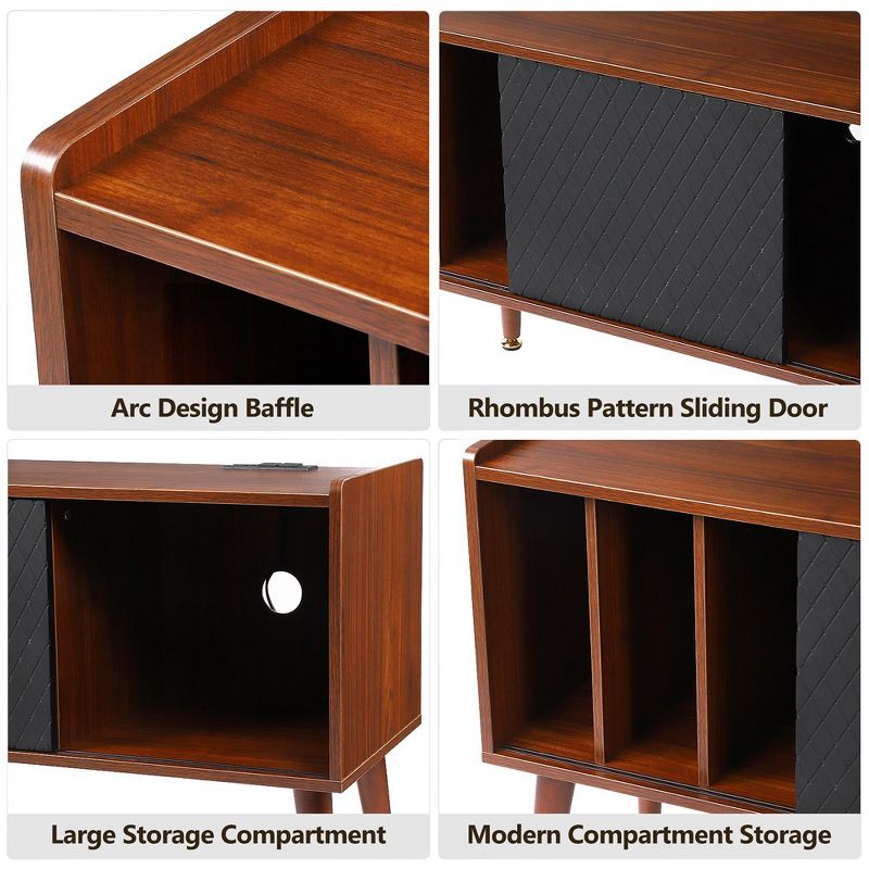 Record Player Stand with Charging Station, Vinyl Record Storage Cabinet with Sliding Door, 2 of 8