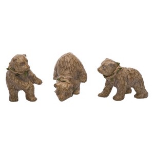 Transpac Resin Wood Carved Bear Figurine Set of 3 Christmas Home Decorations - 1 of 1