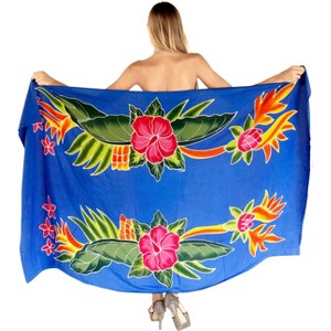 LA LEELA Women's Sarong Bikini Skirt Cover up Swimsuit Summer Wraps Bathing suit Swimwear Beach Wrap Skirts for Women One Size Blue, Floral - 1 of 4