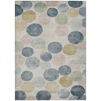 Beige Navy Blue And Gold Geometric Washable Indoor Outdoor Area Rug