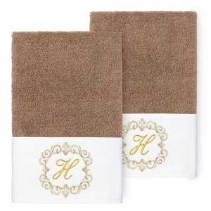 Linum Home Textiles 100% Turkish Cotton MONICA Gold Thread 2PC Embellished Hand Towel Set - 1 of 3