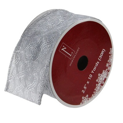 Northlight Silver Glittering Swirl Wired Christmas Craft Ribbons 2.5" x 120 Yards