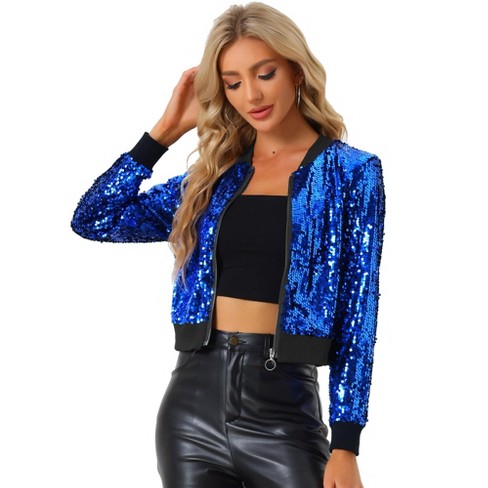 Allegra K Women's Halloween Sequin Long Sleeve Glitter Shiny Party ...