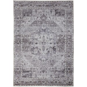 Gray and Ivory Oriental Power Loom Worn Faded Washable Area Rug - 1 of 4