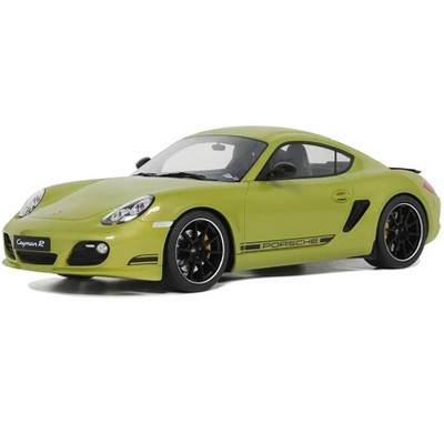 2012 Porsche Cayman R Green with Black Side Stripes 1/18 Model Car by GT Spirit