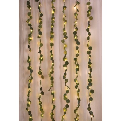 Faux Eucalyptus LED Curtain Vine Warm String Lights White/Green - West &#38; Arrow_0