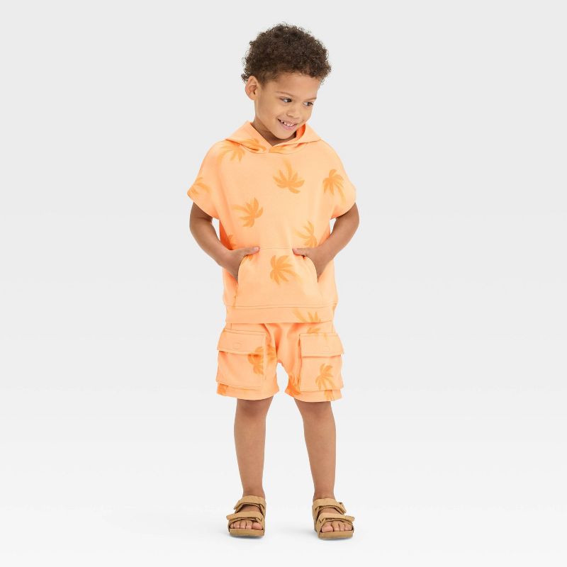 Grayson Mini Toddler Boys' Palm Tree Pull-On Cargo Shorts - Orange, 3 of 4