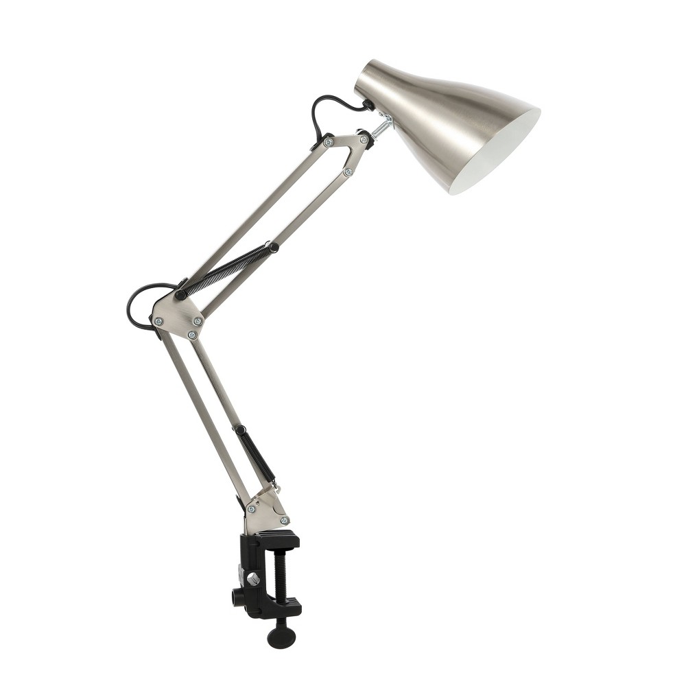 JONATHAN Y 28.5" Odile Classic Industrial Adjustable Articulated Clamp-On Task Lamp (Includes LED Light Bulb) Nickel